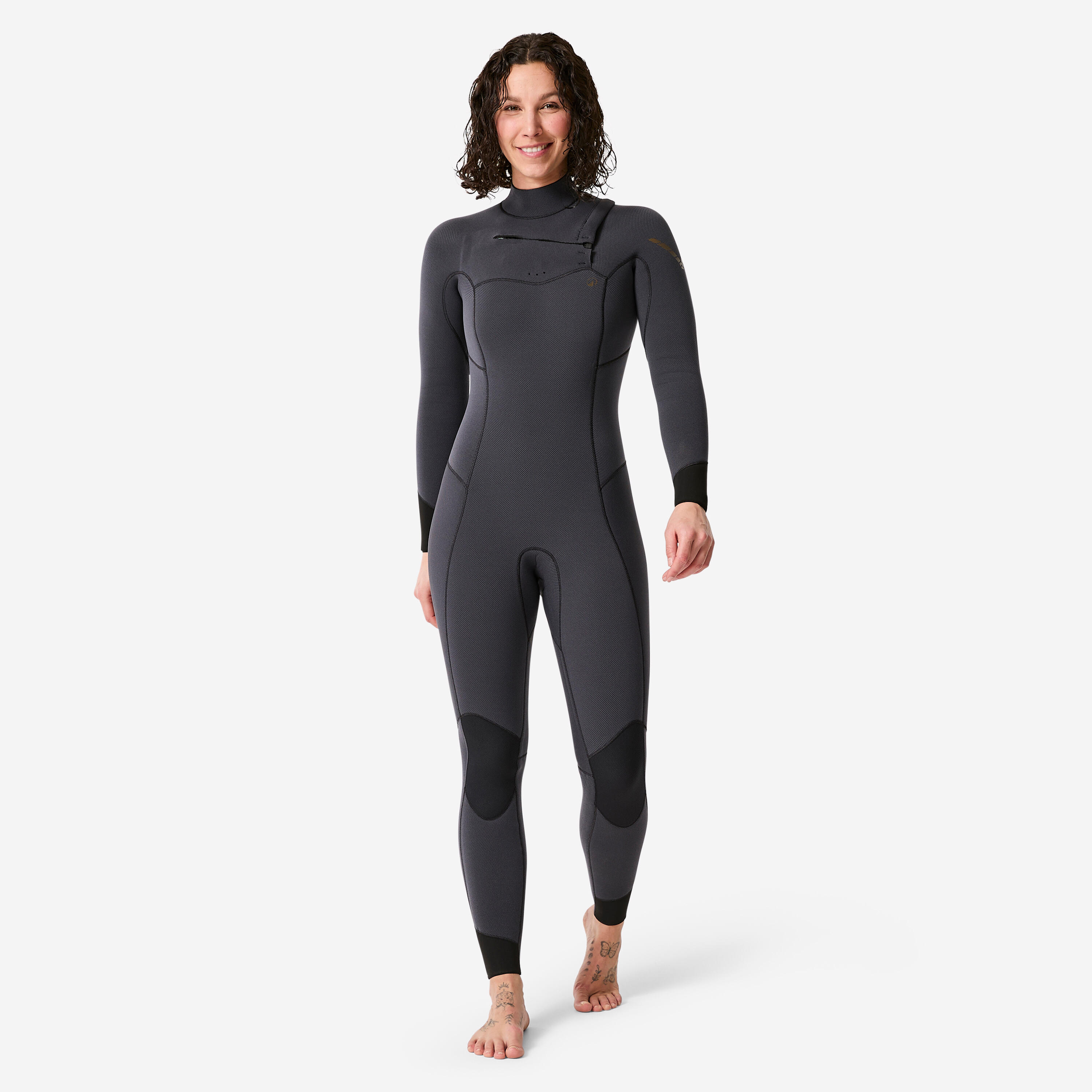 Decathlon Neoprenanzug Surfen Damen Brustreißverschluss 900 4/3 mm grau