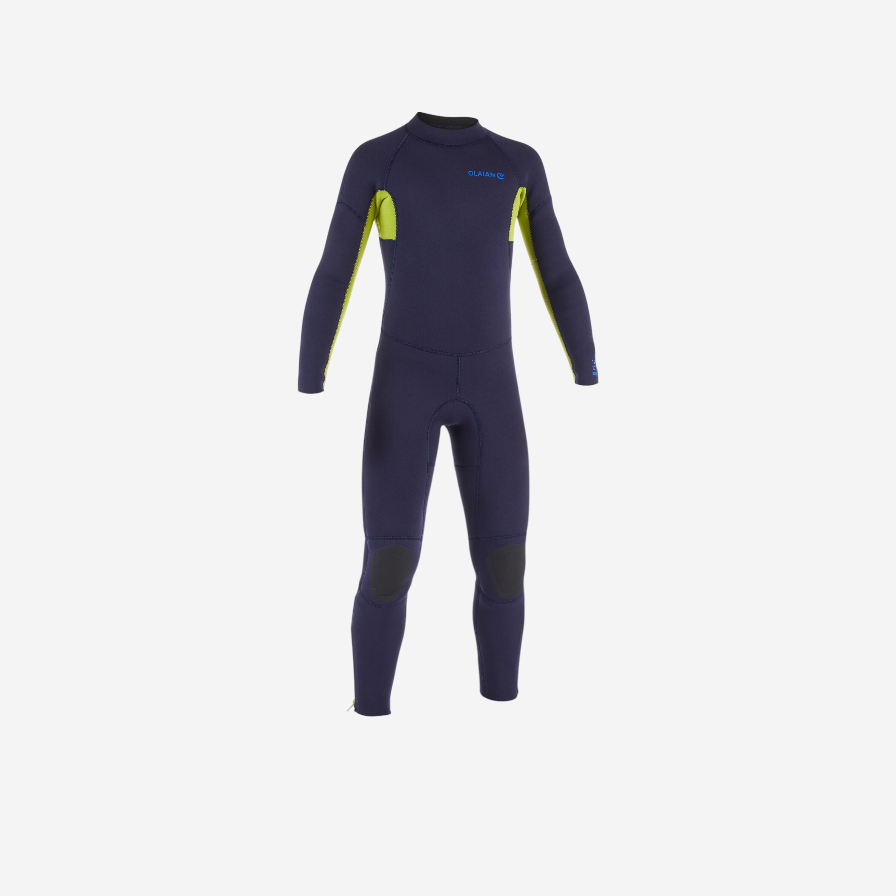 OLAIAN Neoprenanzug Surfen Kinder Rückenreißverschluss 100 4/3 mm blau/gelb