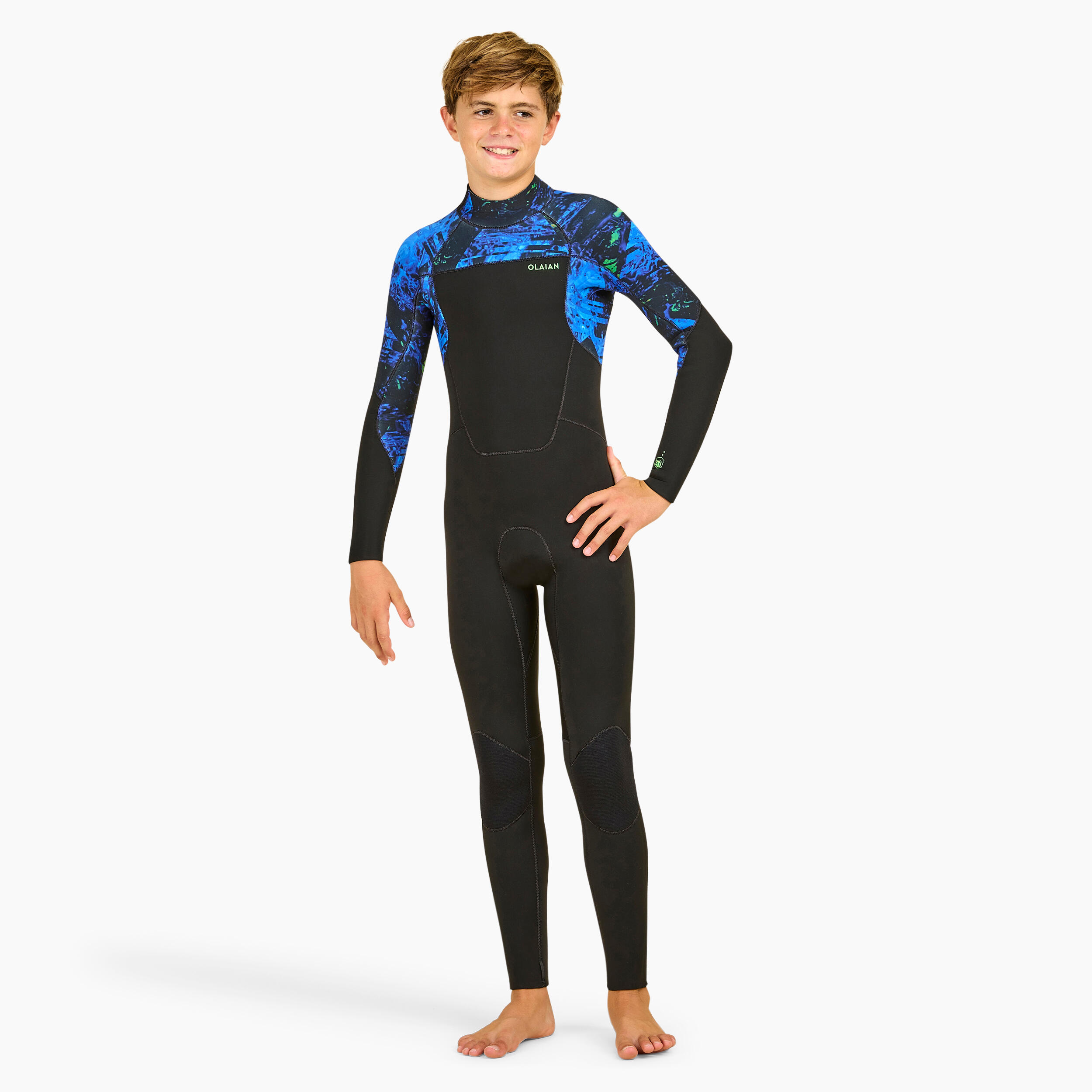 OLAIAN Neoprenanzug Surfen Kinder Rückenreißverschluss 500 4/3 mm Vortex schwarz