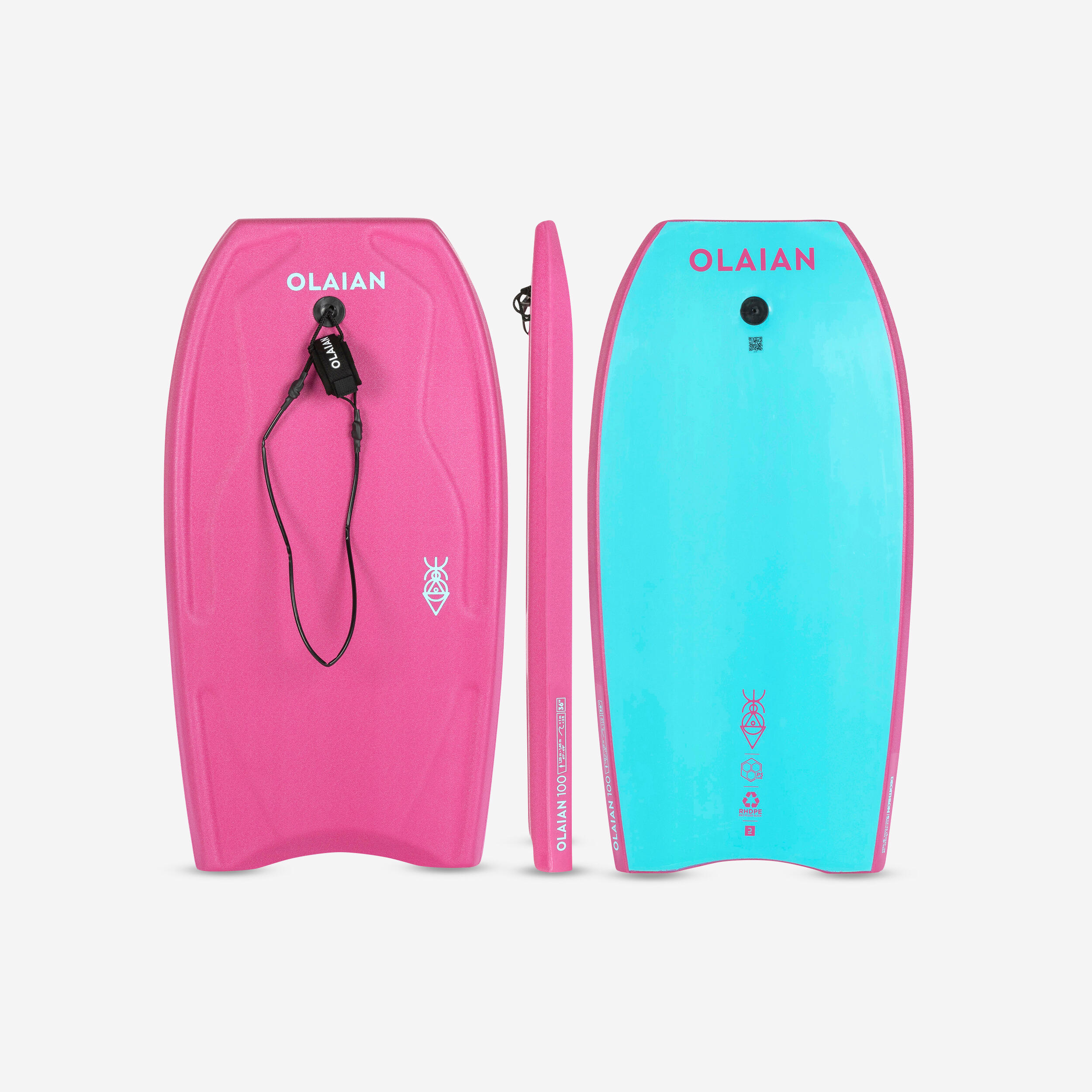 OLAIAN Bodyboard Kinder mit Handgelenk-Leash - 100 rosa/blau