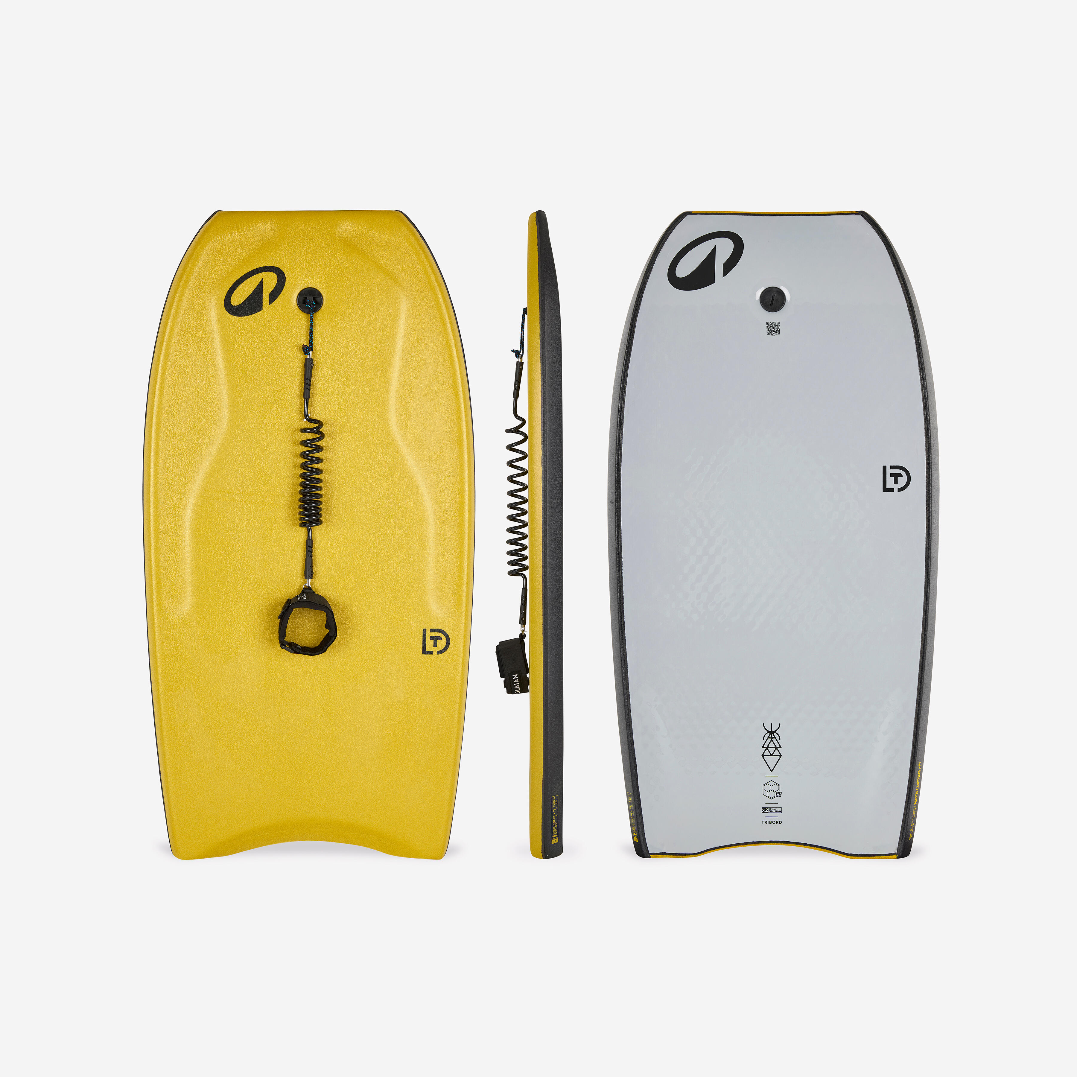 OLAIAN Bodyboard 500 Fortgeschrittene Double Stringer Mesh gelb/grau