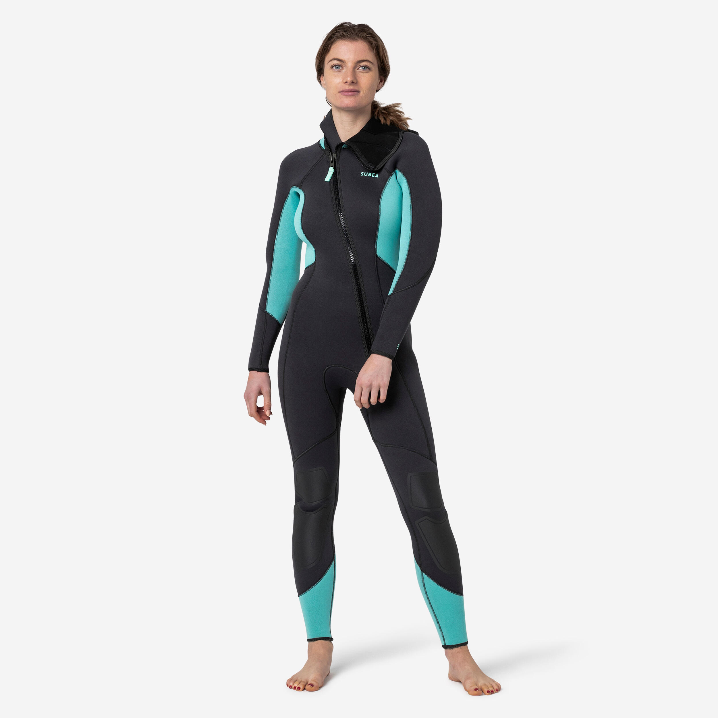 Decathlon Neoprenanzug mit Kopfhaube Tauchen Damen 500 5 mm grau/ blau