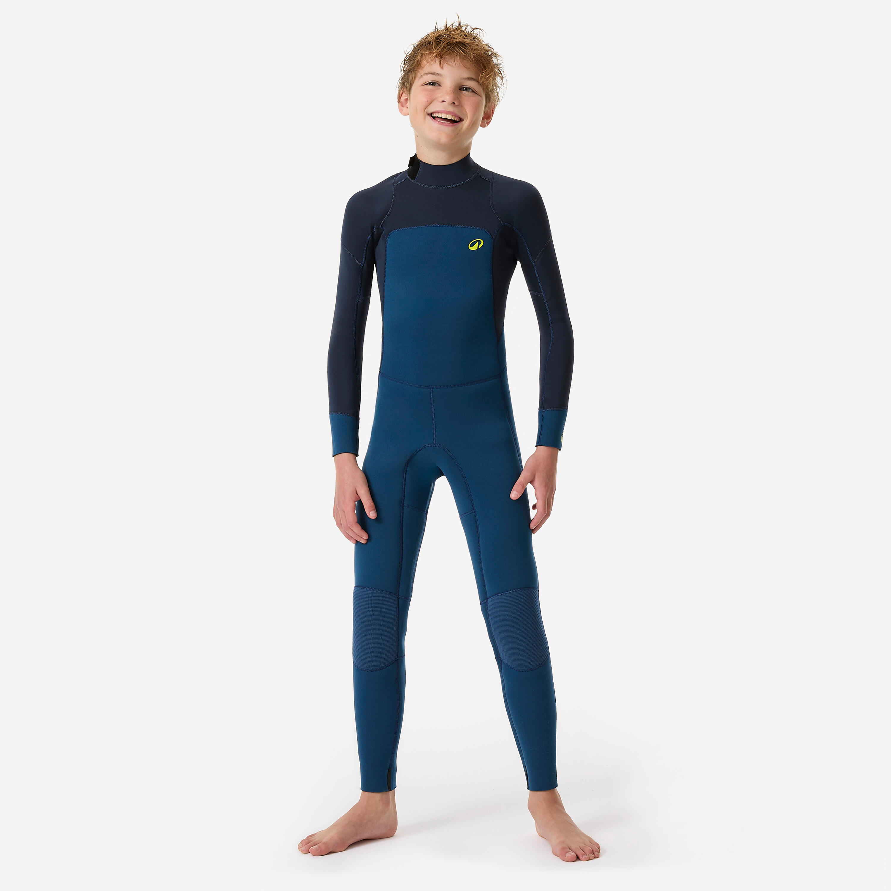 Decathlon Neoprenanzug Surfen Kinder 3/2 mm Naturgummi 500 blau/gelb